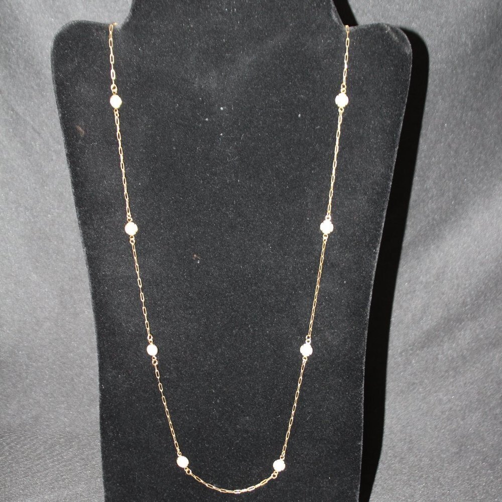 Gold Tone Delicate Chain with White Milk Glass Accents Stones - Picture 6 of 10